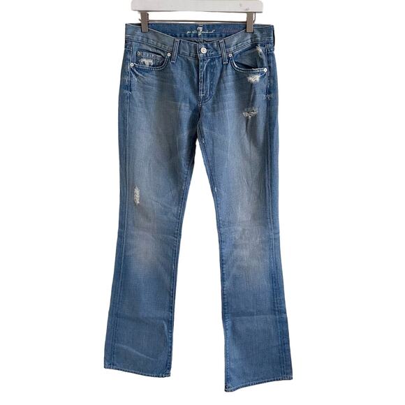 7 For All Mankind Light Wash Bootcut Jeans Distressed Size 29 - Picture 1 of 13